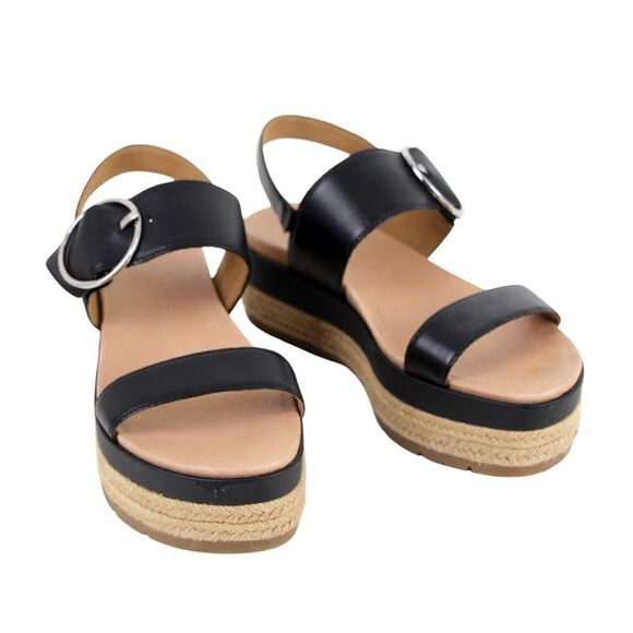 UGG BLACK GENUINE LEATHER OPEN TOE WEDGE BUCKLE SLINGBACK SANDALS SHOES Sz 9/40 - Picture 2 of 10